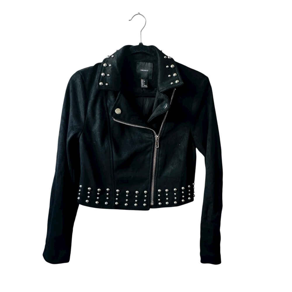 Forever 21 Studded Faux Leather Jacket Black Women’s Size Small Excellent EUC